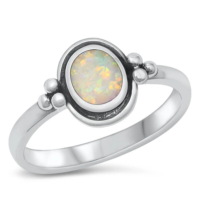 Sterling Silver Oval White Lab Opal Ring