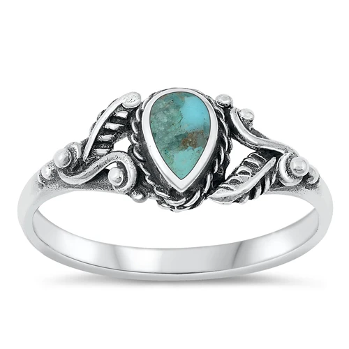 Sterling Silver Drop Genuine Turquoise Stone Ring