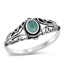 Load image into Gallery viewer, Sterling Silver Genuine Turquoise Centered Oval Ring