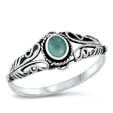 Sterling Silver Genuine Turquoise Centered Oval Ring