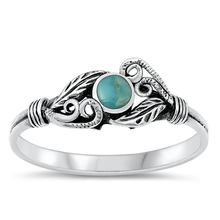 Load image into Gallery viewer, Sterling Silver Genuine Turquoise Centered Leaf Ring