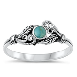 Sterling Silver Genuine Turquoise Centered Leaf Ring