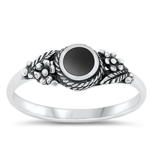 Load image into Gallery viewer, Sterling Silver Round And Flower Black Agate Stone Ring