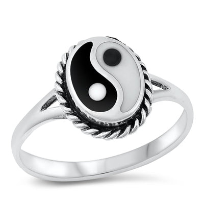 Sterling Silver Oxidized Yin Yang Stone Ring