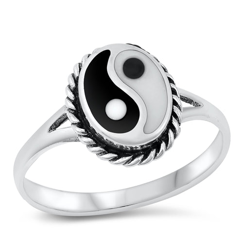 Sterling Silver Oxidized Oval Yin Yang Stone Ring