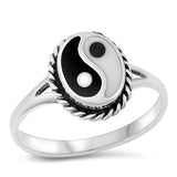 Sterling Silver Oxidized Oval Yin Yang Stone Ring