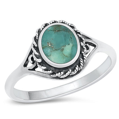 Sterling Silver Oval Genuine Turquoise Stone Ring