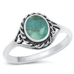Sterling Silver Oval Genuine Turquoise Stone Ring