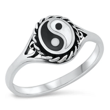 Sterling Silver Oxidized Oval Yin Yang Stone Ring