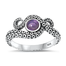 Load image into Gallery viewer, Sterling Silver Oxidized Tentacles Amethyst Stone Ring