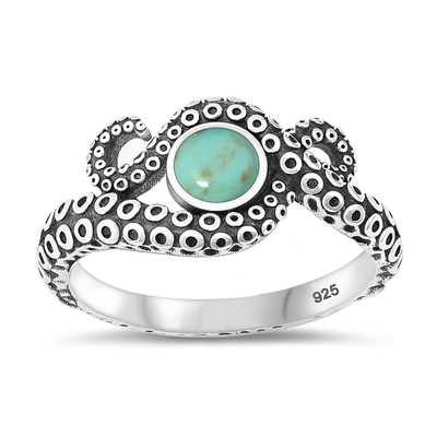 Sterling Silver Oxidized Tentacles Genuine Turquoise Stone Ring
