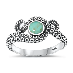 Sterling Silver Oxidized Tentacles Genuine Turquoise Stone Ring