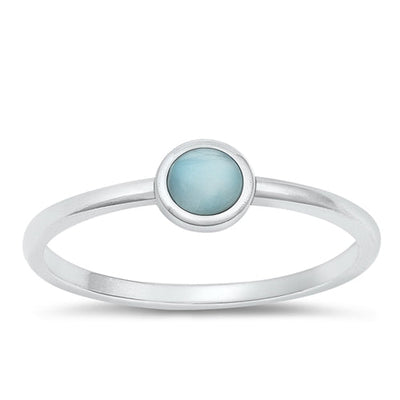 Sterling Silver Oxidized Round Genuine Larimar Stone Ring
