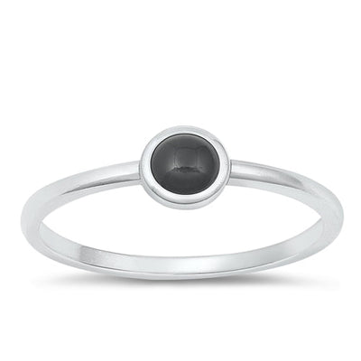 Sterling Silver Oxidized Round Black Agate Stone Ring