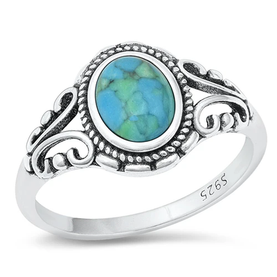 Sterling Silver Oval Genuine Turquoise Stone Ring