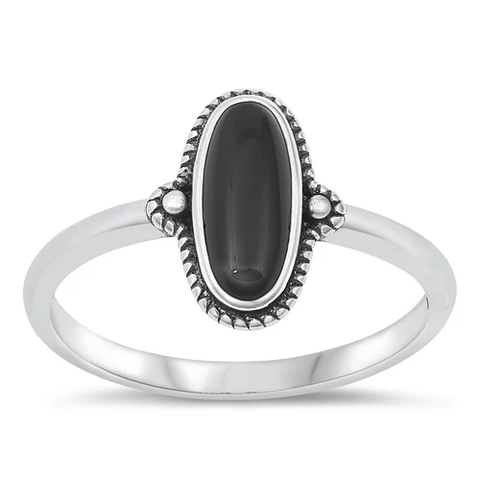 Sterling Silver Oxidized Black Onyx Stone Ring