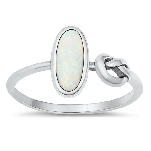 Sterling Silver Knot White Lab Opal Ring