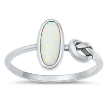 Load image into Gallery viewer, Sterling Silver Knot White Lab Opal Ring