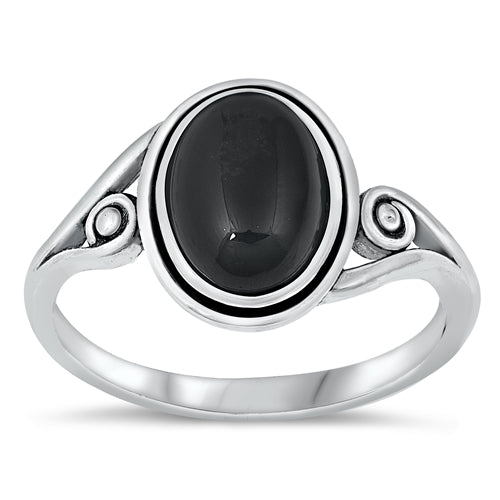 Sterling Silver Oxidized Black Agate Ring-12.3mm