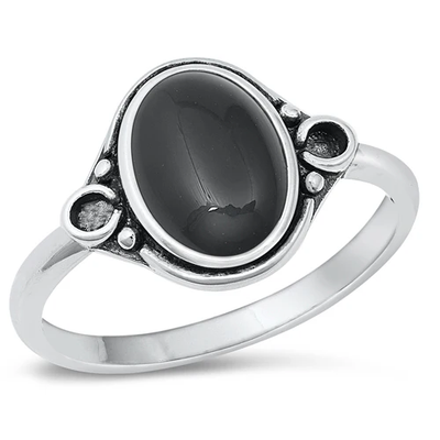 Sterling Silver Oxidized Oval Black Onyx Ring