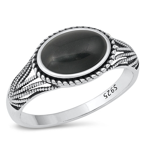 Sterling Silver Oxidized Simulated Black Onyx Stone Ring