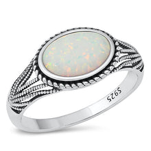 Load image into Gallery viewer, Sterling Silver Oxidized Simulated White Lab Opal Ring