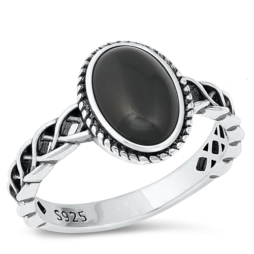 Sterling Silver Oxidized Oval Black Agate Ring