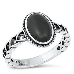 Sterling Silver Oxidized Oval Black Agate Ring