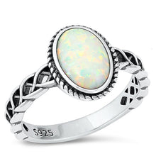 Load image into Gallery viewer, Sterling Silver Oxidized 12.4mm Oval White Lab Opal Ring