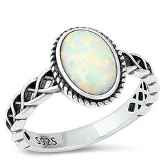 Sterling Silver Oxidized 12.4mm Oval White Lab Opal Ring