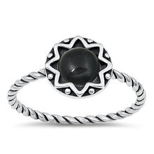 Load image into Gallery viewer, Sterling Silver Oxidized Round Star Black Agate Ring