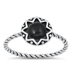 Sterling Silver Oxidized Round Star Black Agate Ring