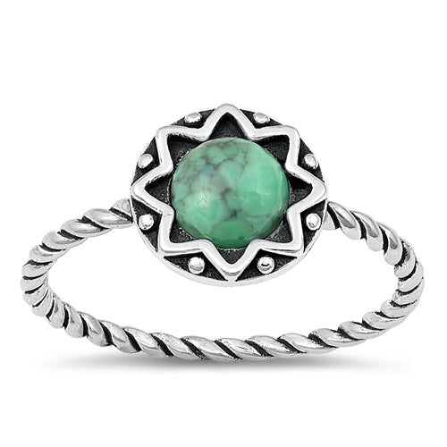 Sterling Silver Oxidized Round Star Genuine Turquoise Ring