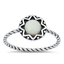 Load image into Gallery viewer, Sterling Silver Oxidized Round Star White Lab Opal Ring