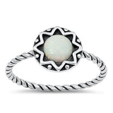 Sterling Silver Oxidized Round Star White Lab Opal Ring