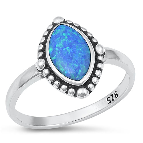 Sterling Silver Oxidized 14.6mm Blue Lab Opal Ring