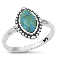 Sterling Silver Oxidized Genuine Turquoise Stone Ring