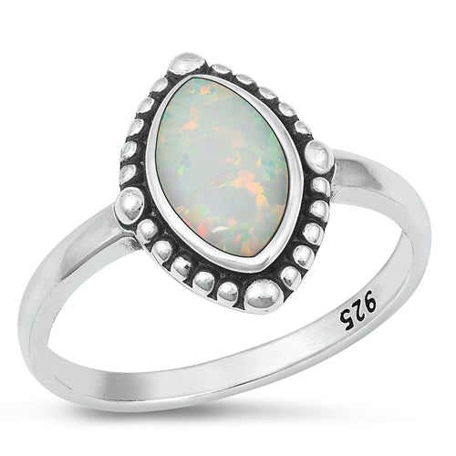 Sterling Silver Oxidized 14.6mm White Lab Opal Ring