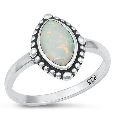 Sterling Silver Oxidized 14.6mm White Lab Opal Ring