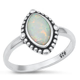 Sterling Silver Oxidized 14.6mm White Lab Opal Ring