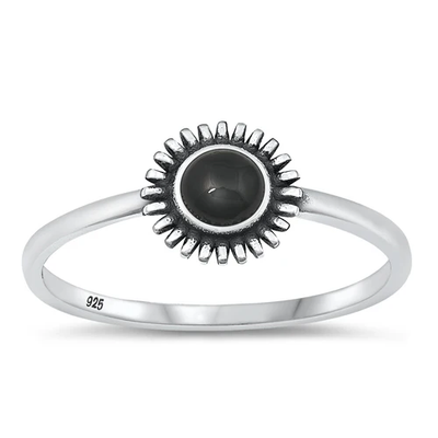 Sterling Silver Oxidized Black Agate Sun Ring