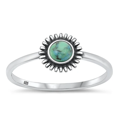 Sterling Silver Oxidized Genuine Turquoise Sun Ring