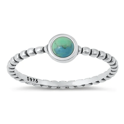 Sterling Silver Oxidized Round Genuine Turquoise Stone Ring