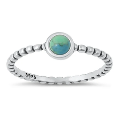 Sterling Silver Oxidized Round Genuine Turquoise Stone Ring