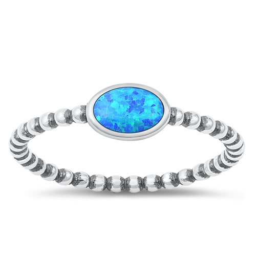 Sterling Silver Oxidized Blue Lab Opal Ring-5.2mm