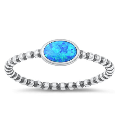 Sterling Silver Oxidized Blue Lab Opal Ring-5.2mm