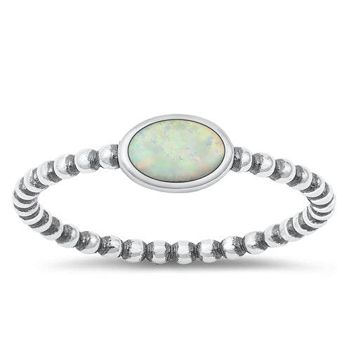 Sterling Silver Oxidized White Lab Opal Ring-5.2mm