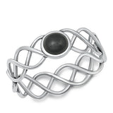 Sterling Silver Oxidized Black Agate Ring-6.2mm