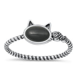 Sterling Silver Oxidized Cat and Fish Black Agate Ring