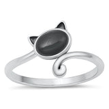 Sterling Silver Oxidized Cat Black Agate Ring